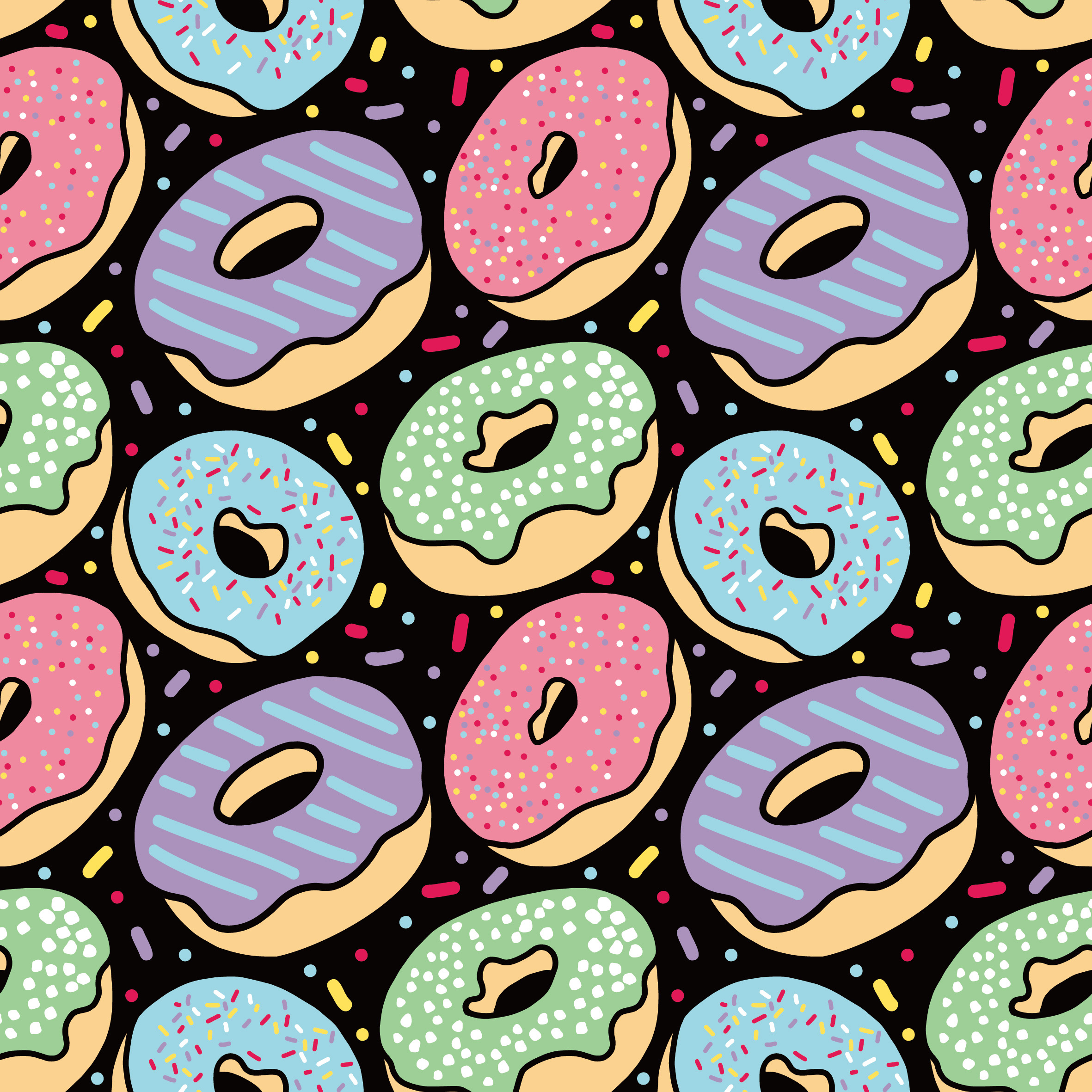 Colorful donut seamless pattern on Black 691072 Vector Art at Vecteezy