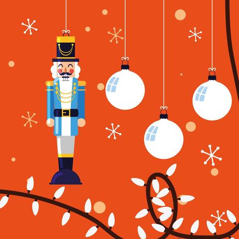 nutcracker general toy with balls of christmas vector