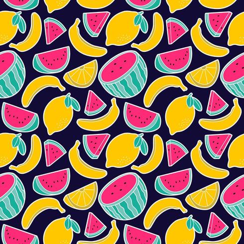 fruit lemon watermelon banana seamless pattern vector