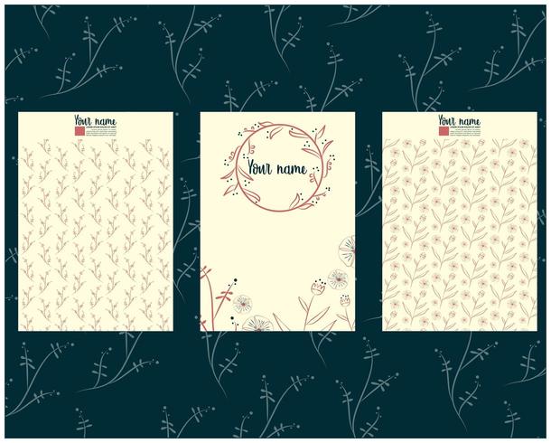 card or letter template set with floral hand drawn elements vector