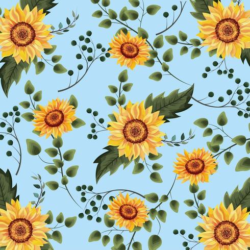 exotic sunflowers plants with branches background vector