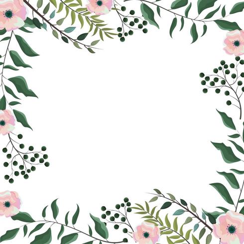 tarjeta con flores plantas y ramas hojas vector