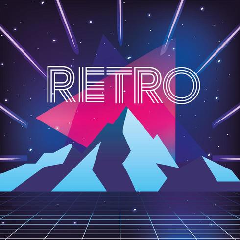 geometric neon style and ice mountains background vector