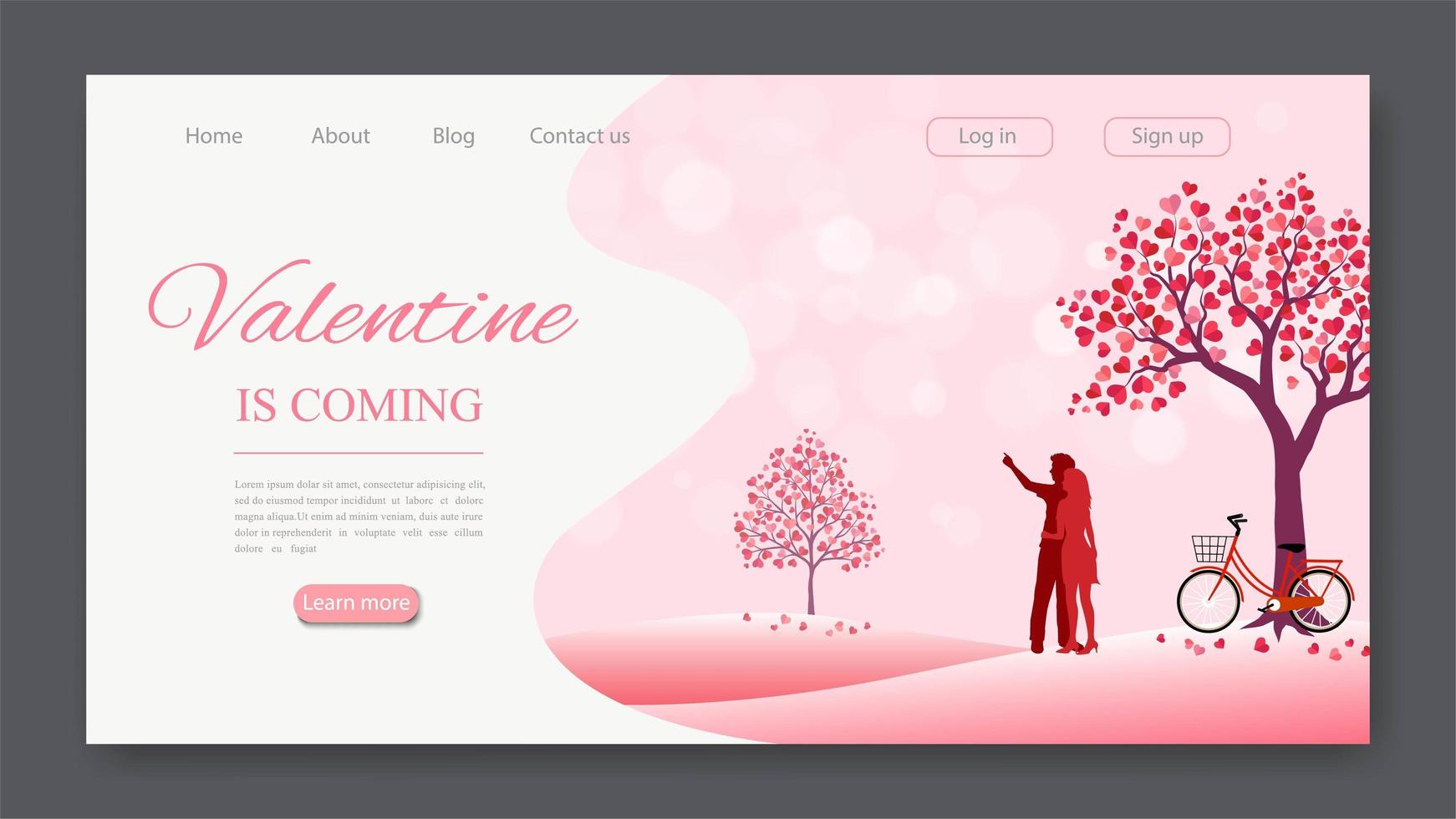 Valentine's day landing page with landscape and couple vector