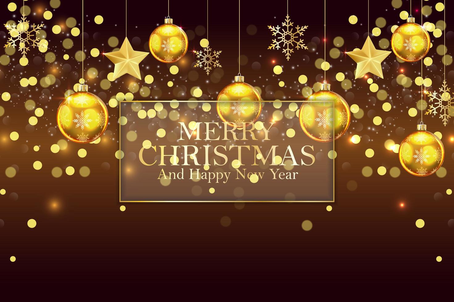 Christmas background with golden balls and snowflakes vector