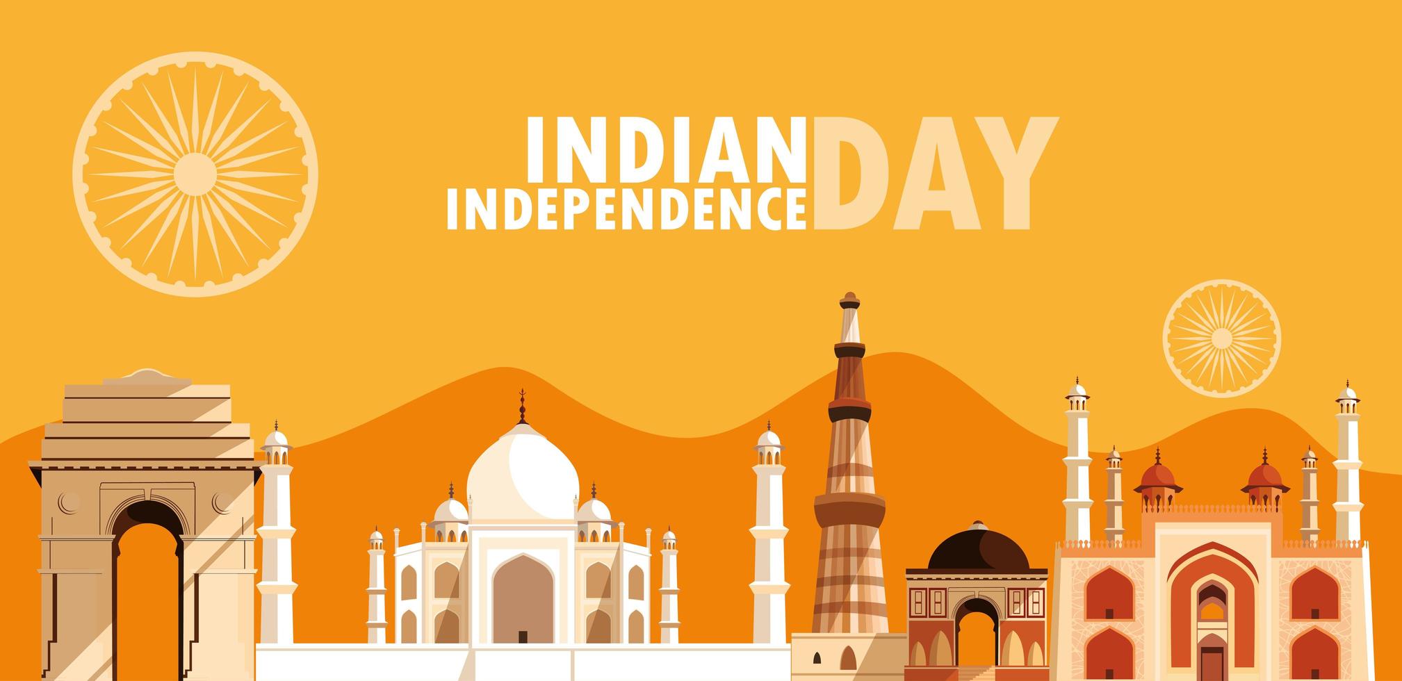 Cartel del día de la independencia india con un grupo de edificios vector