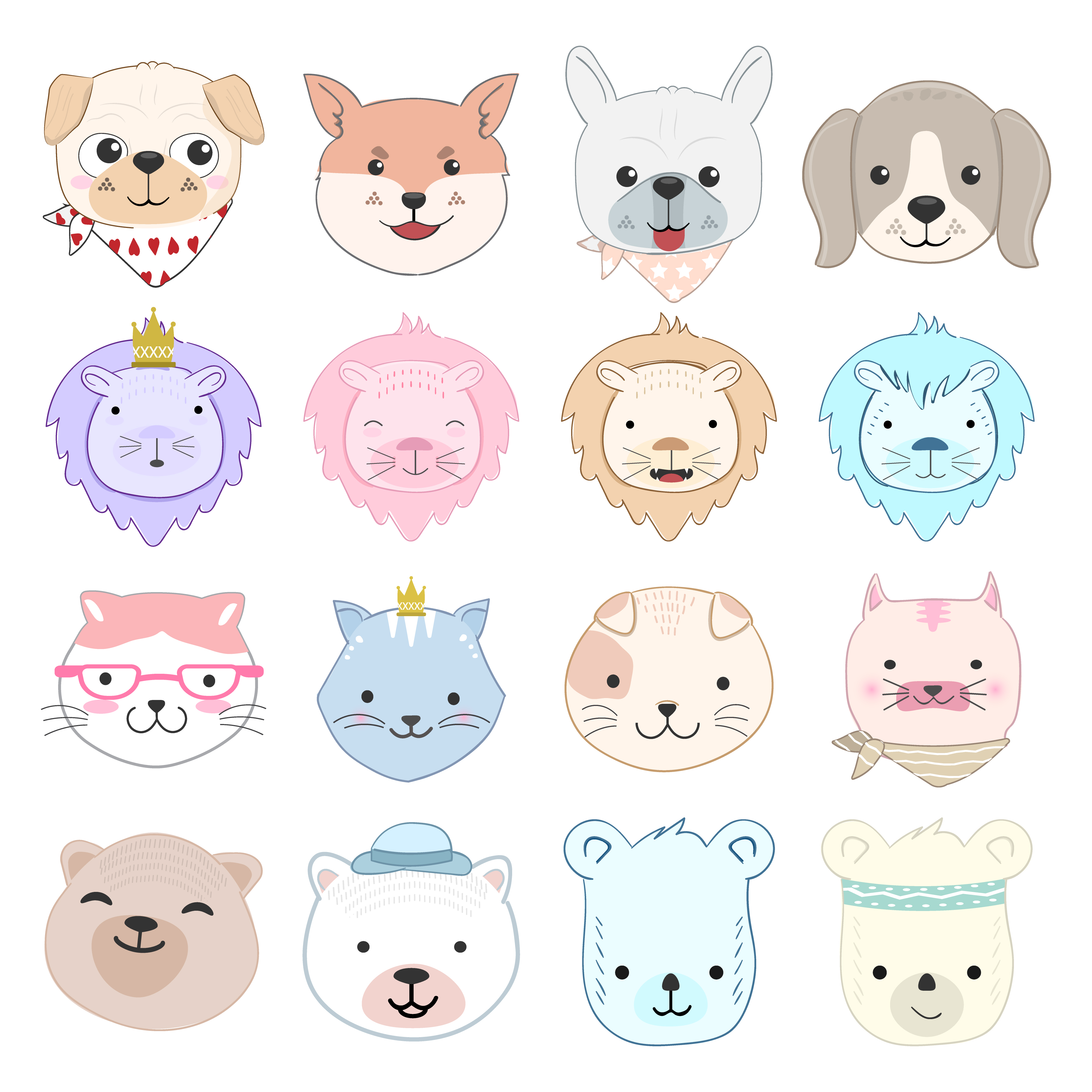 Cute baby animal cartoon character set illustration 691392 Vector Art