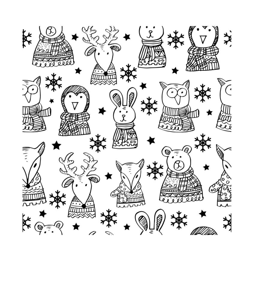 Set with Winter Animals seamless pattern.	 vector