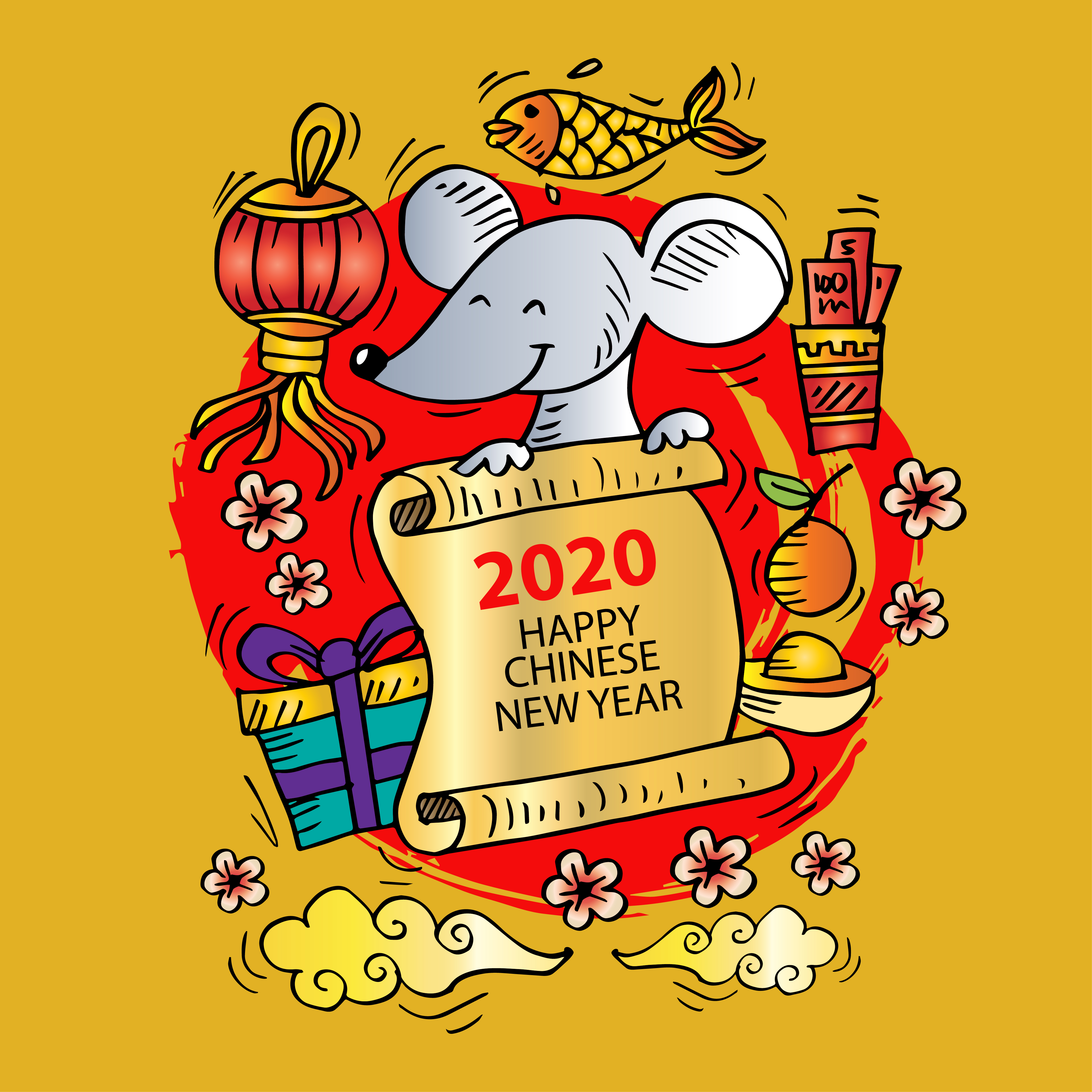 2020 Chinese New Year greeting card 691412 Vector Art at Vecteezy