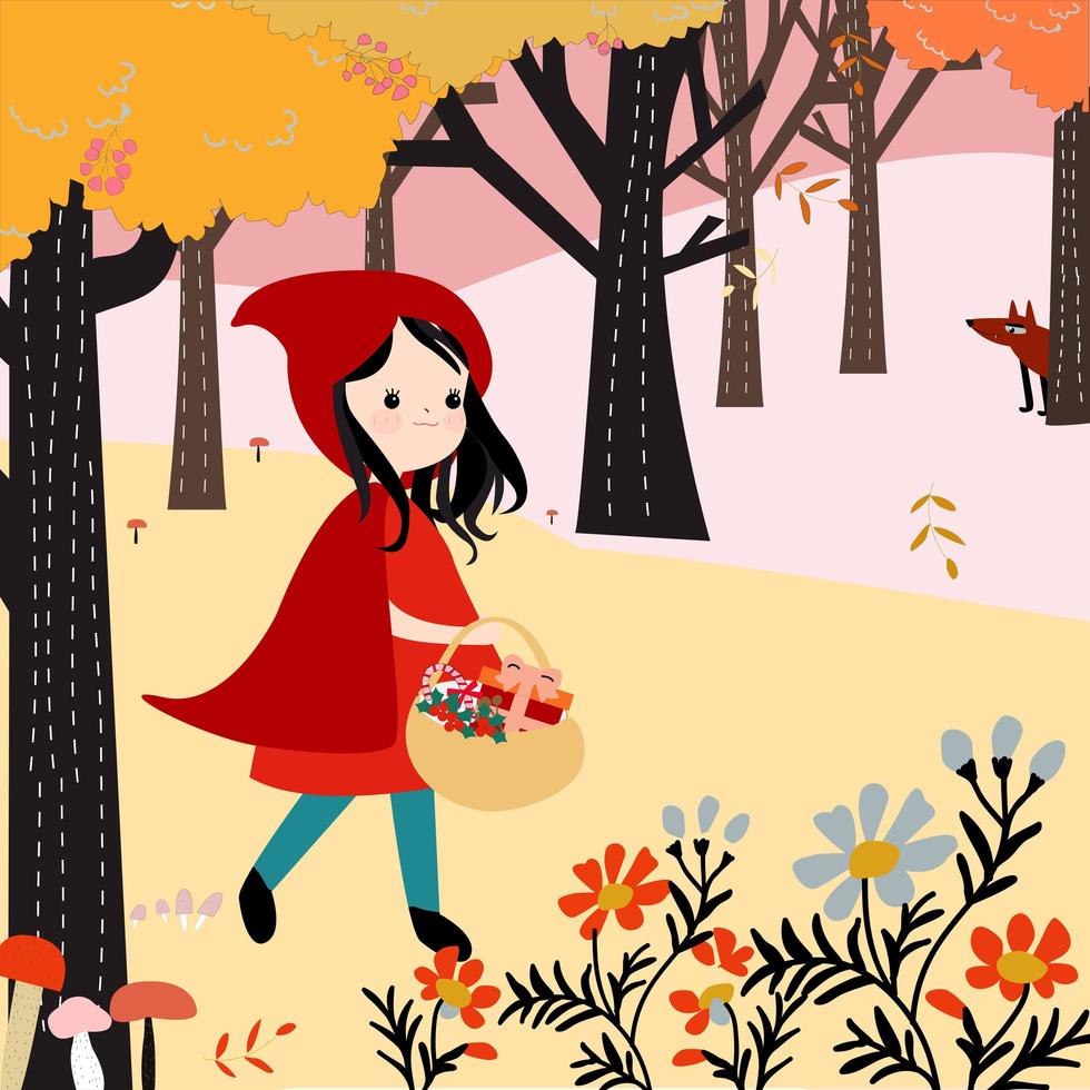 Chica de capucha roja en el bosque vector