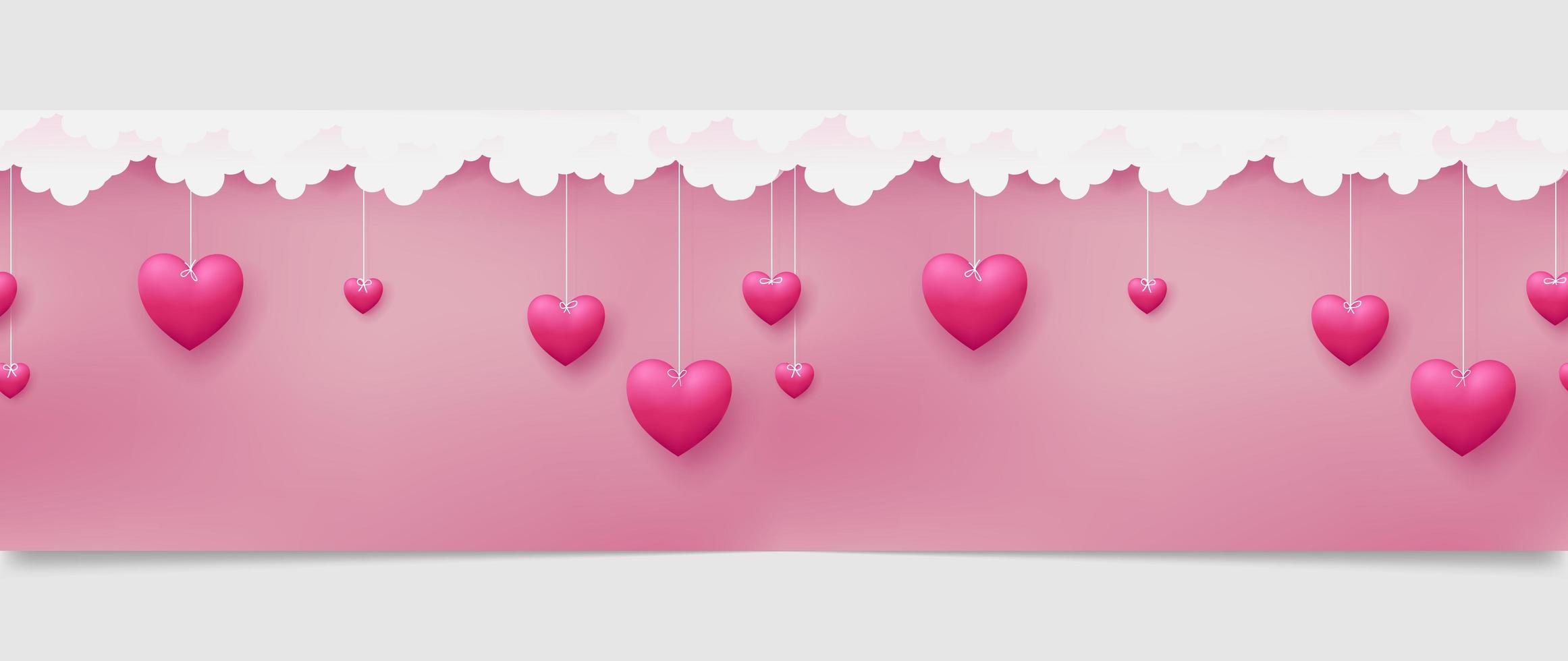 Patrón horizontal transparente de corazones rosas vector