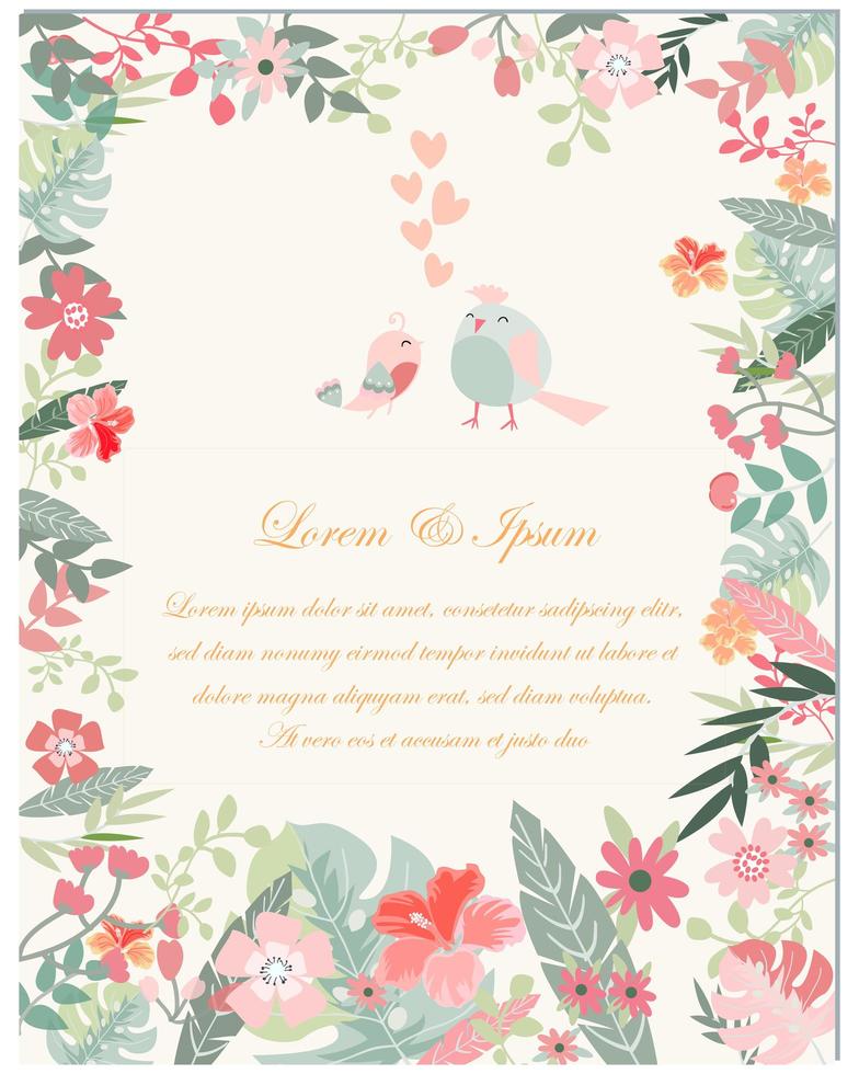 Invitación de boda de flores y pájaros de primavera vector