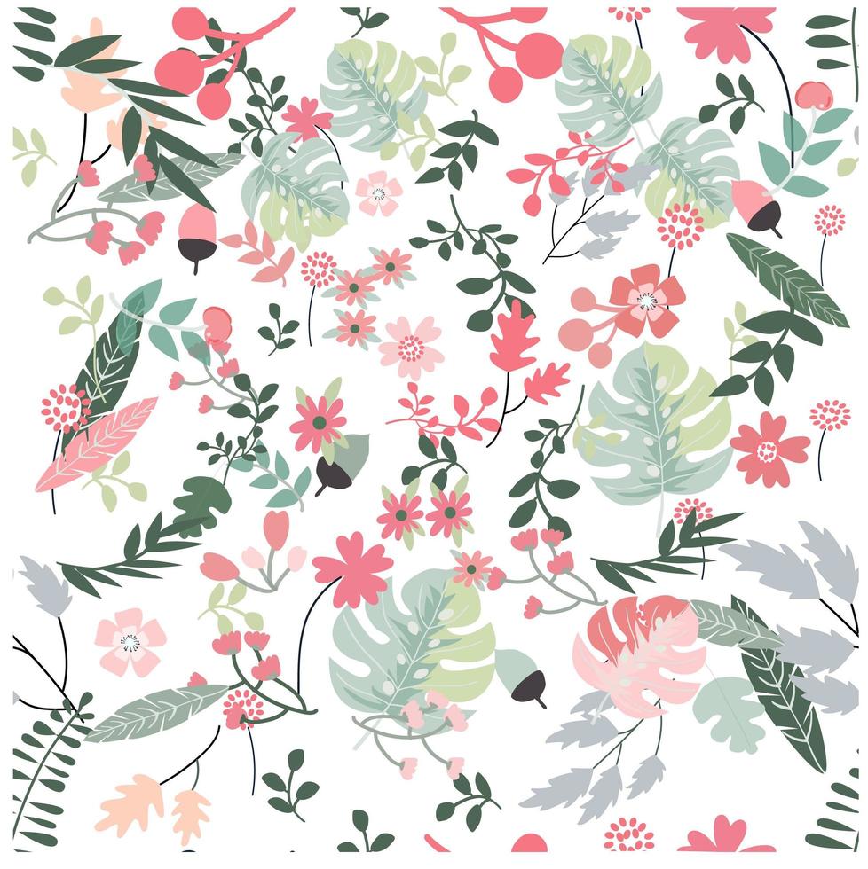 Flower and leave tropical botanical seamless pattern vector