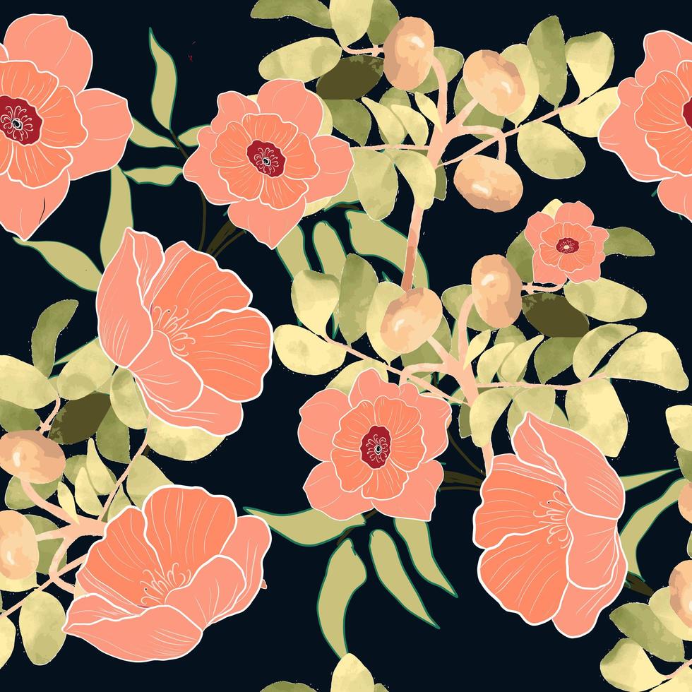 Botanical pink and green leaves seamless pattern vector