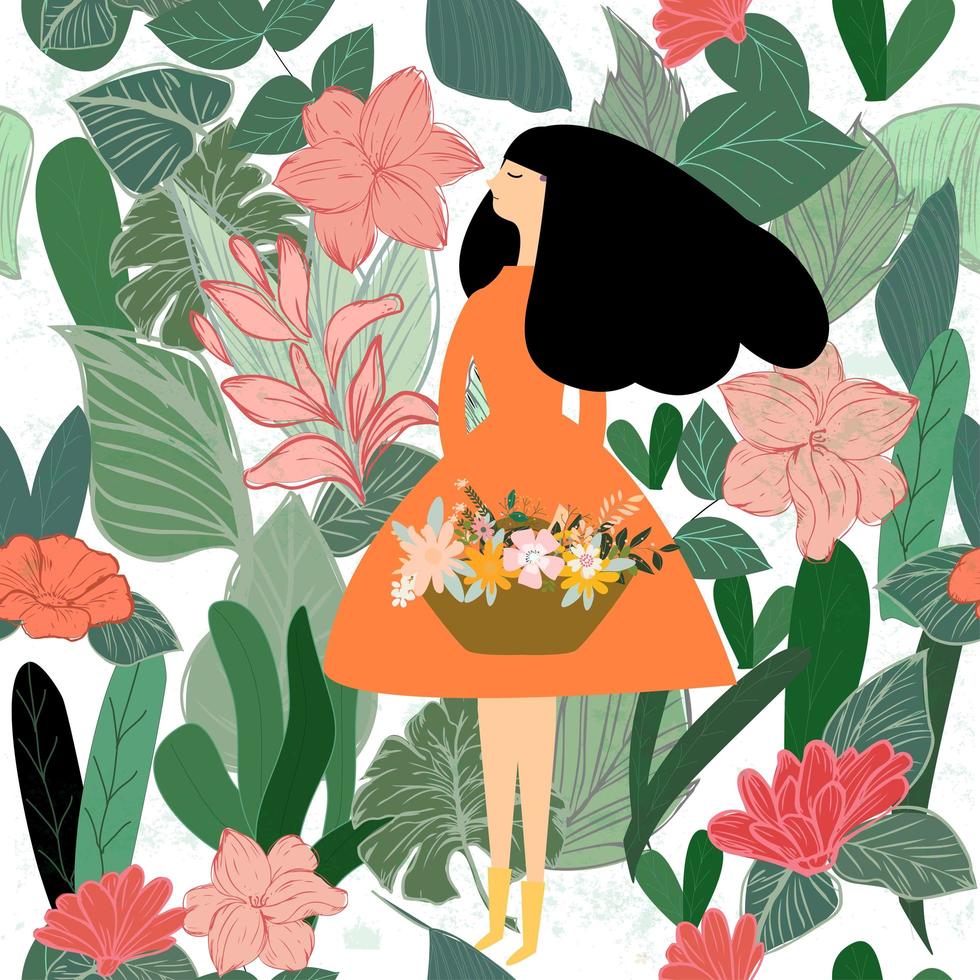 Woman in green garden vector