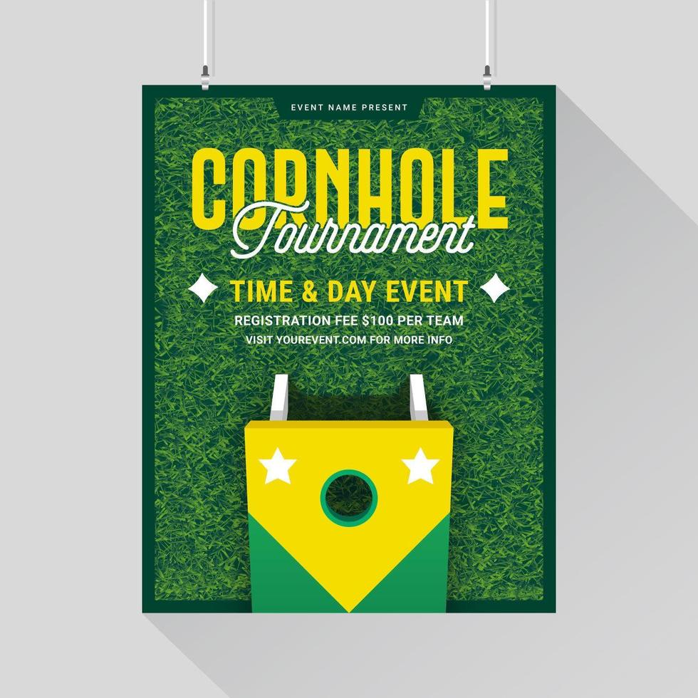 Plantilla del póster del juego de Cornhole Lawn vector