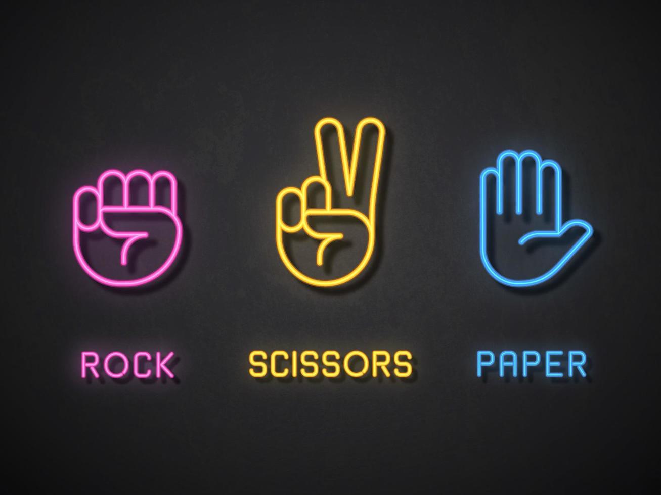 Rock Paper Scissors Neon Icons vector