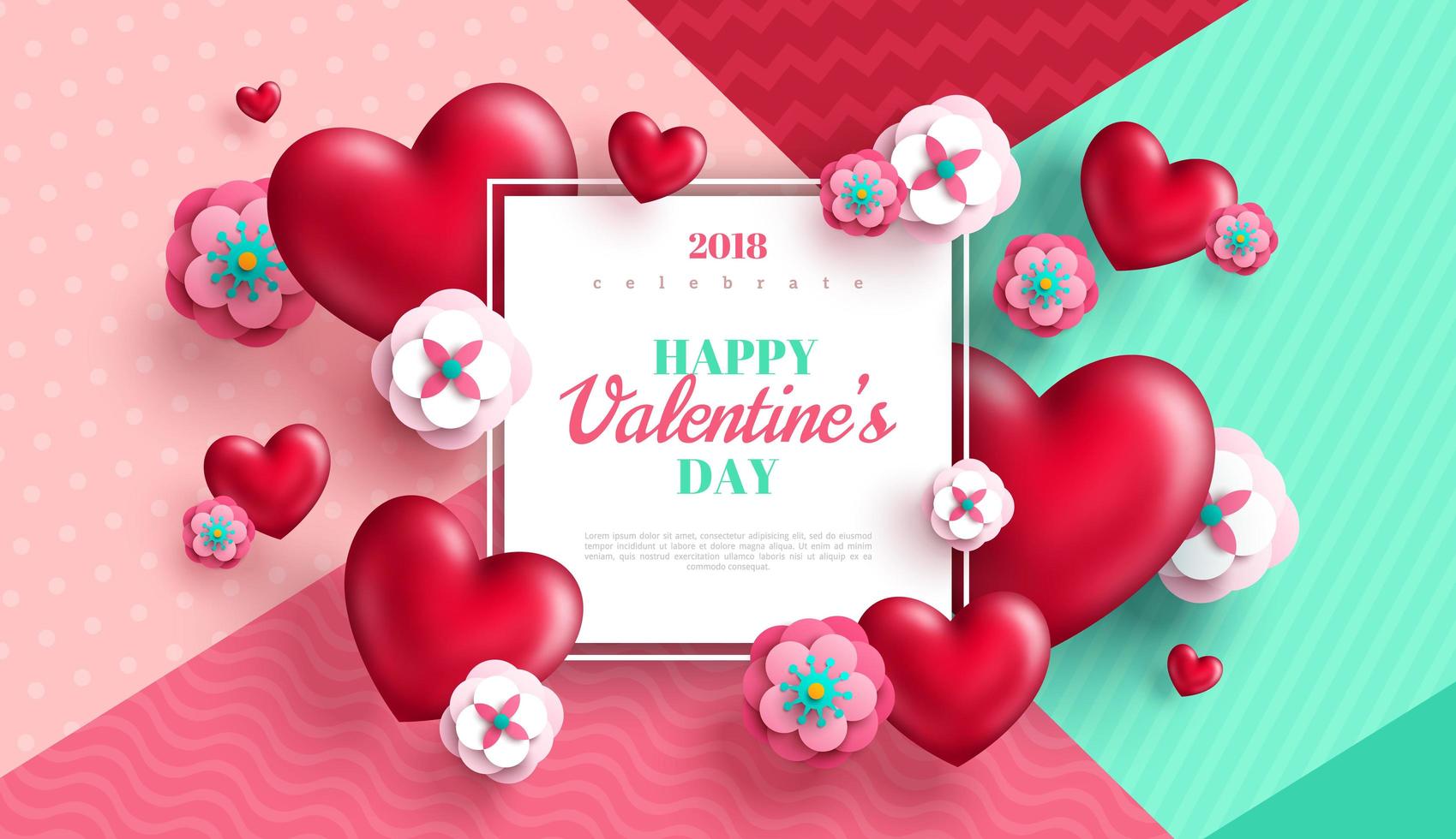 Valentines day concept background with white square frame vector