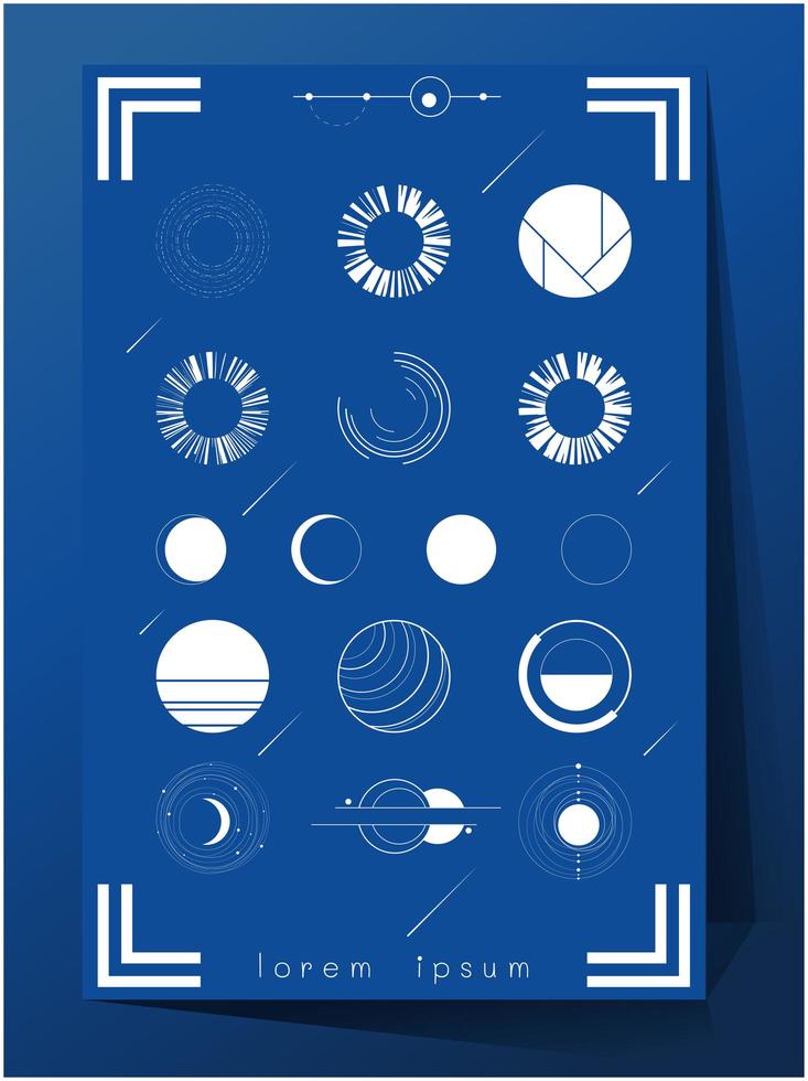 Conjunto de iconos de exploración espacial de color azul y blanco vector