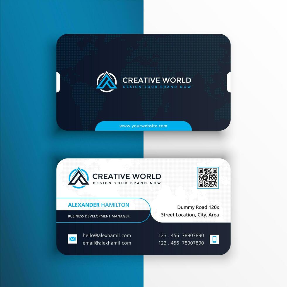 blue elegant rounded corner business card vector