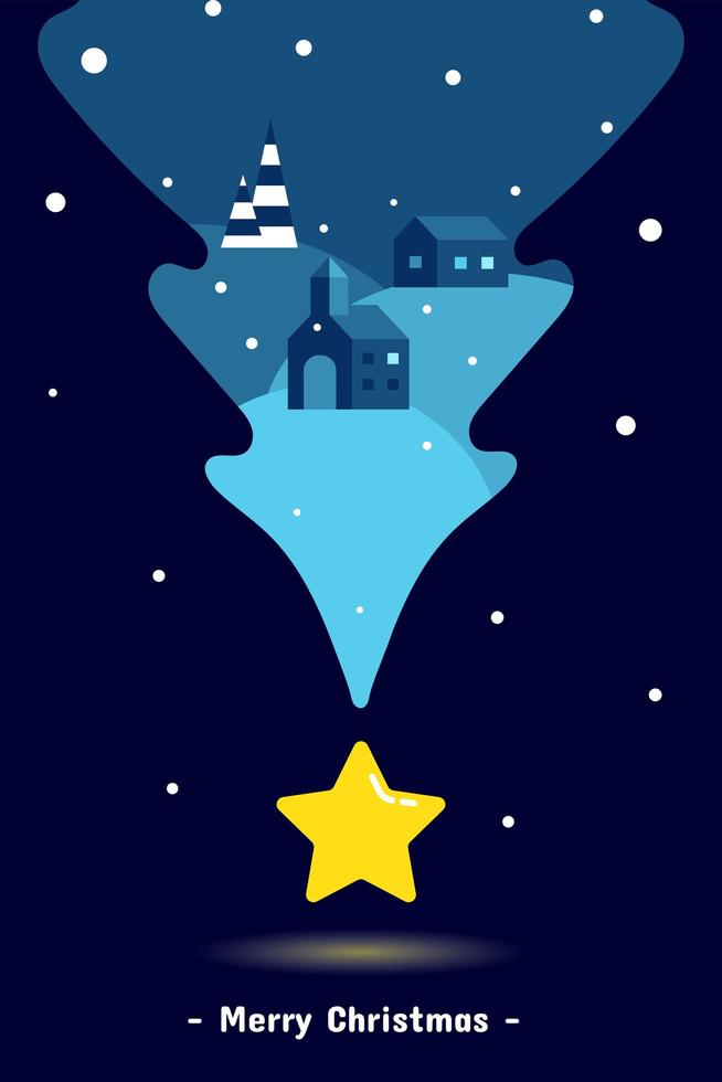 Casa en la colina en tono azul con estrella amarilla - diseño para tarjeta de felicitación y multiusos vector