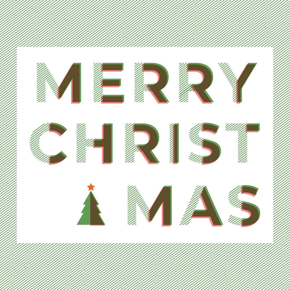 Merry Christmas typography wording in green and red colors with overlapping technique vector