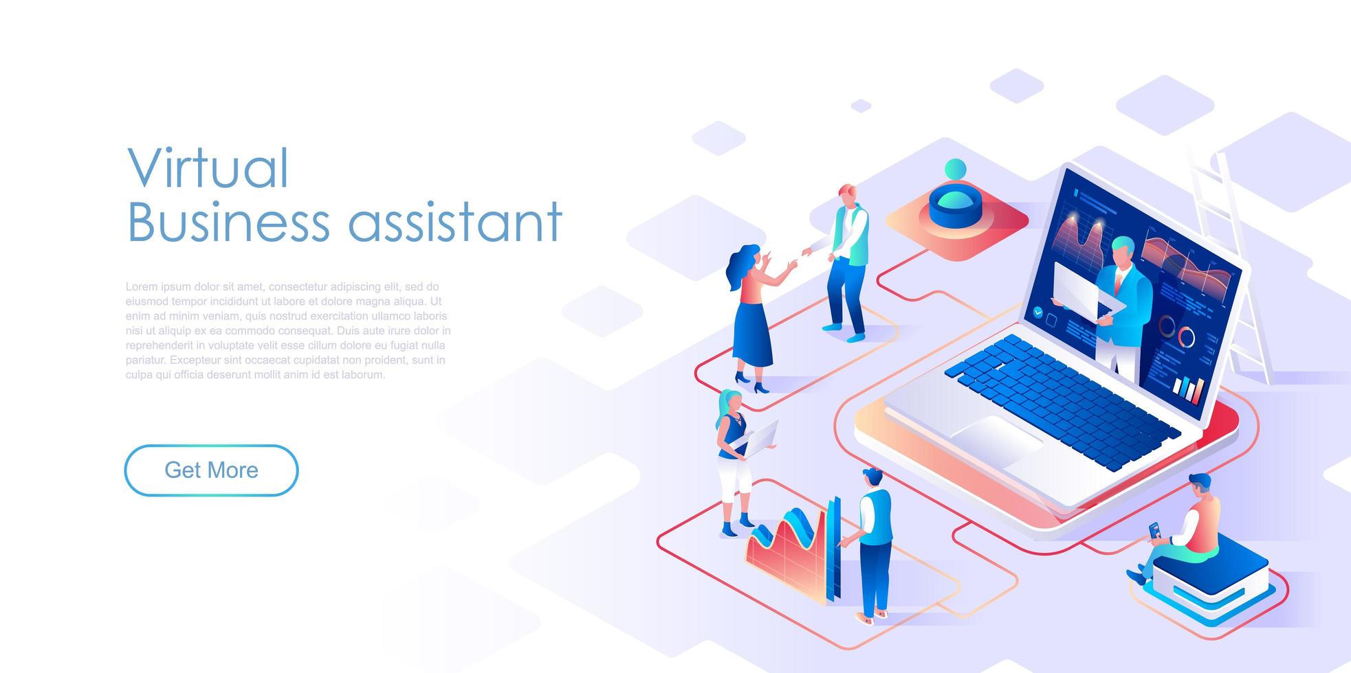 Virtual business assistant isometric landing page vector template