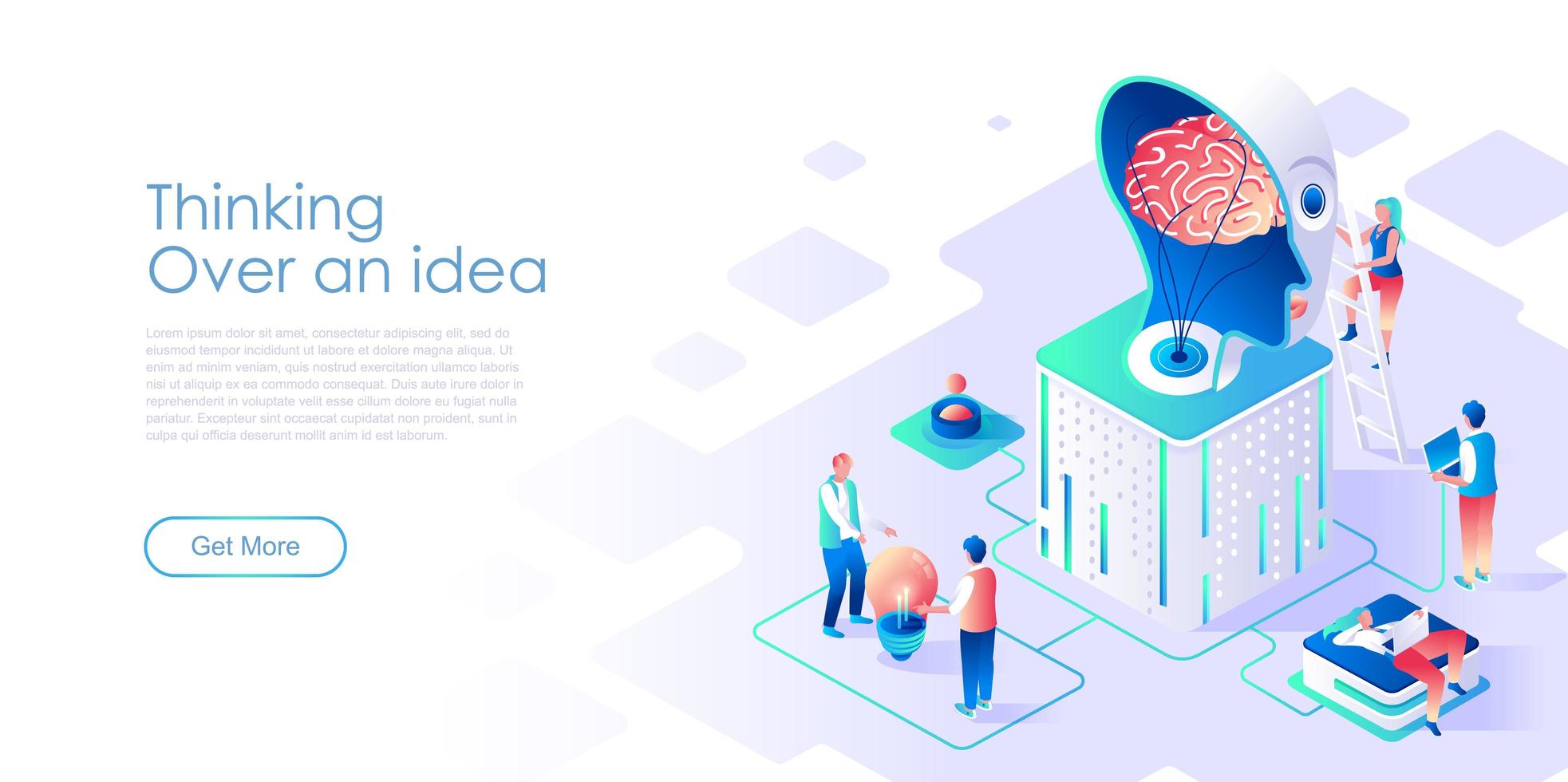 Thinking over idea isometric landing page vector template
