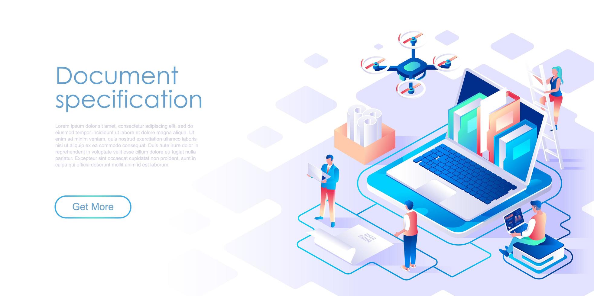 Document specification isometric landing page vector template