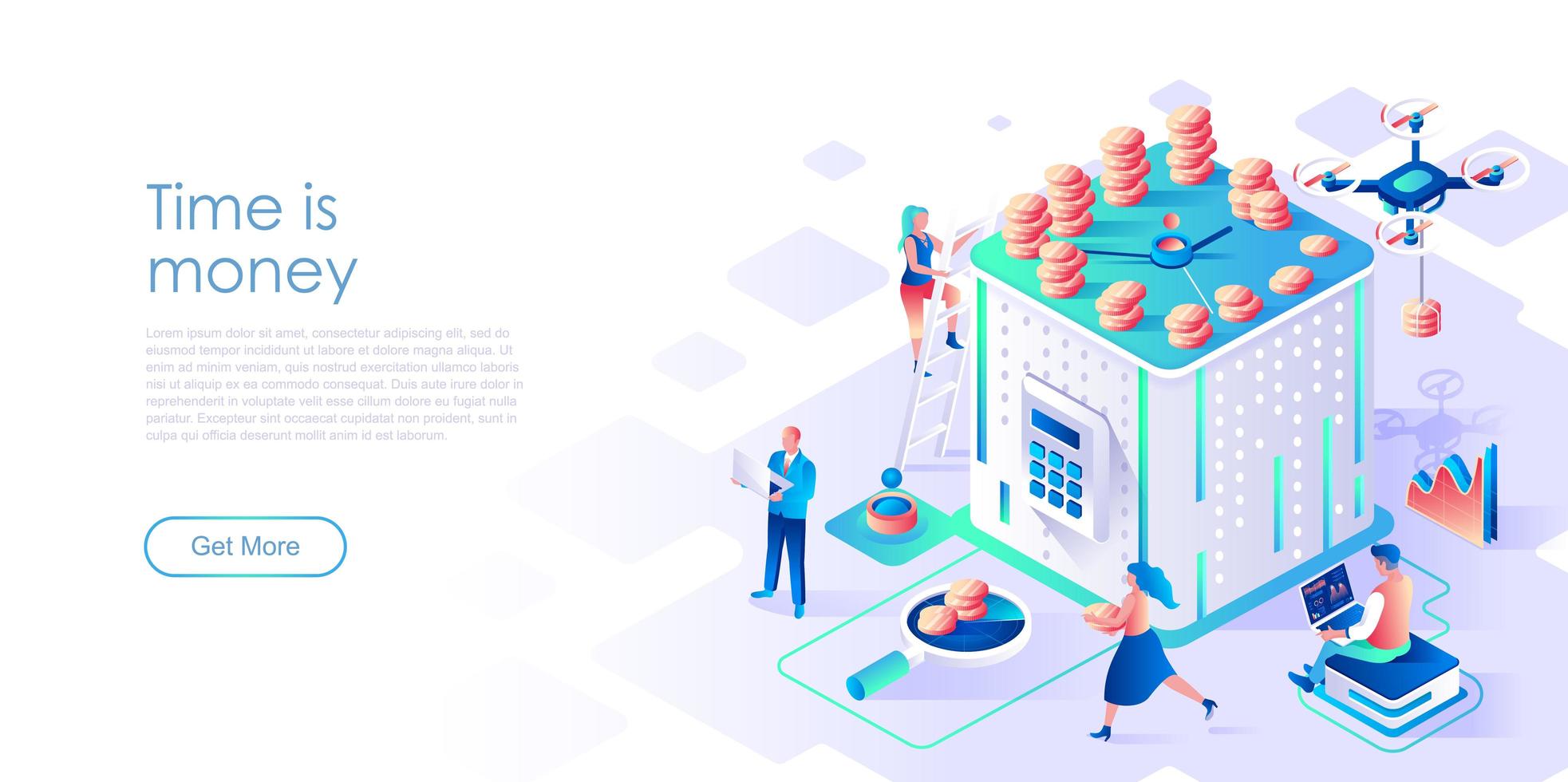 Time is money isometric landing page vector template