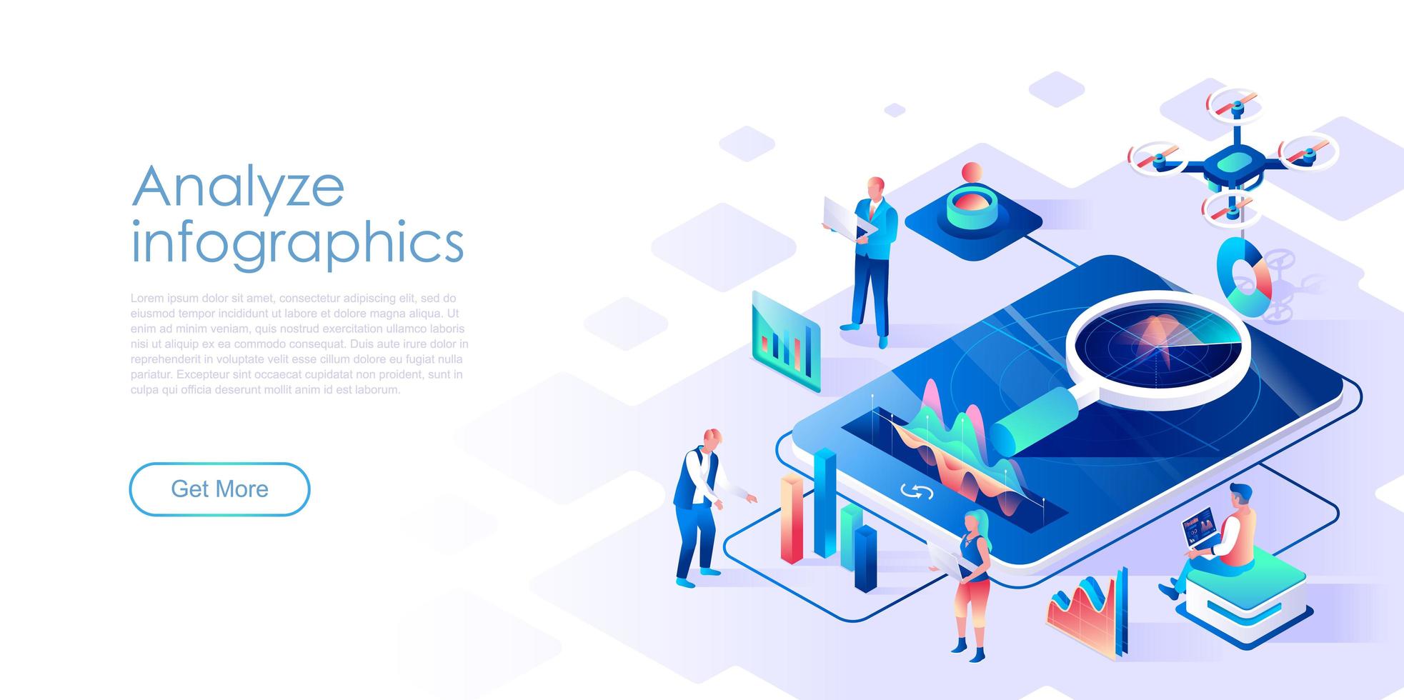 Analyze infographics isometric landing page vector template