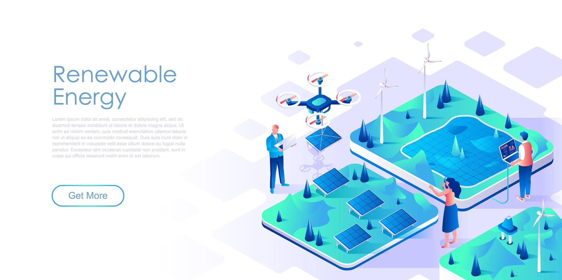 Renewable energy isometric landing page vector template