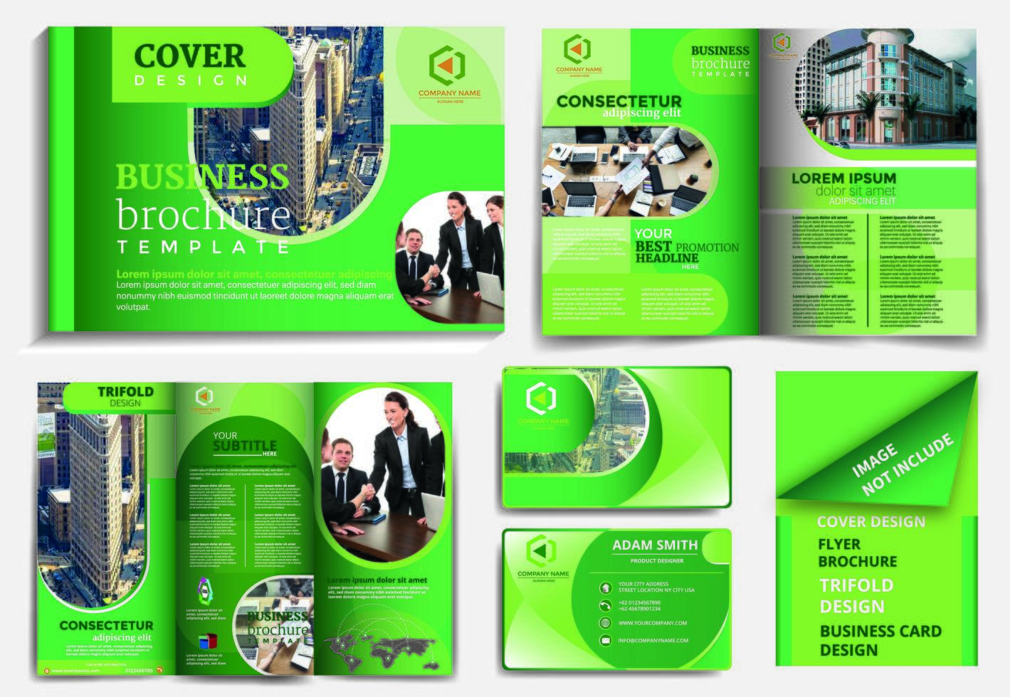 green rounded design brochure template set vector