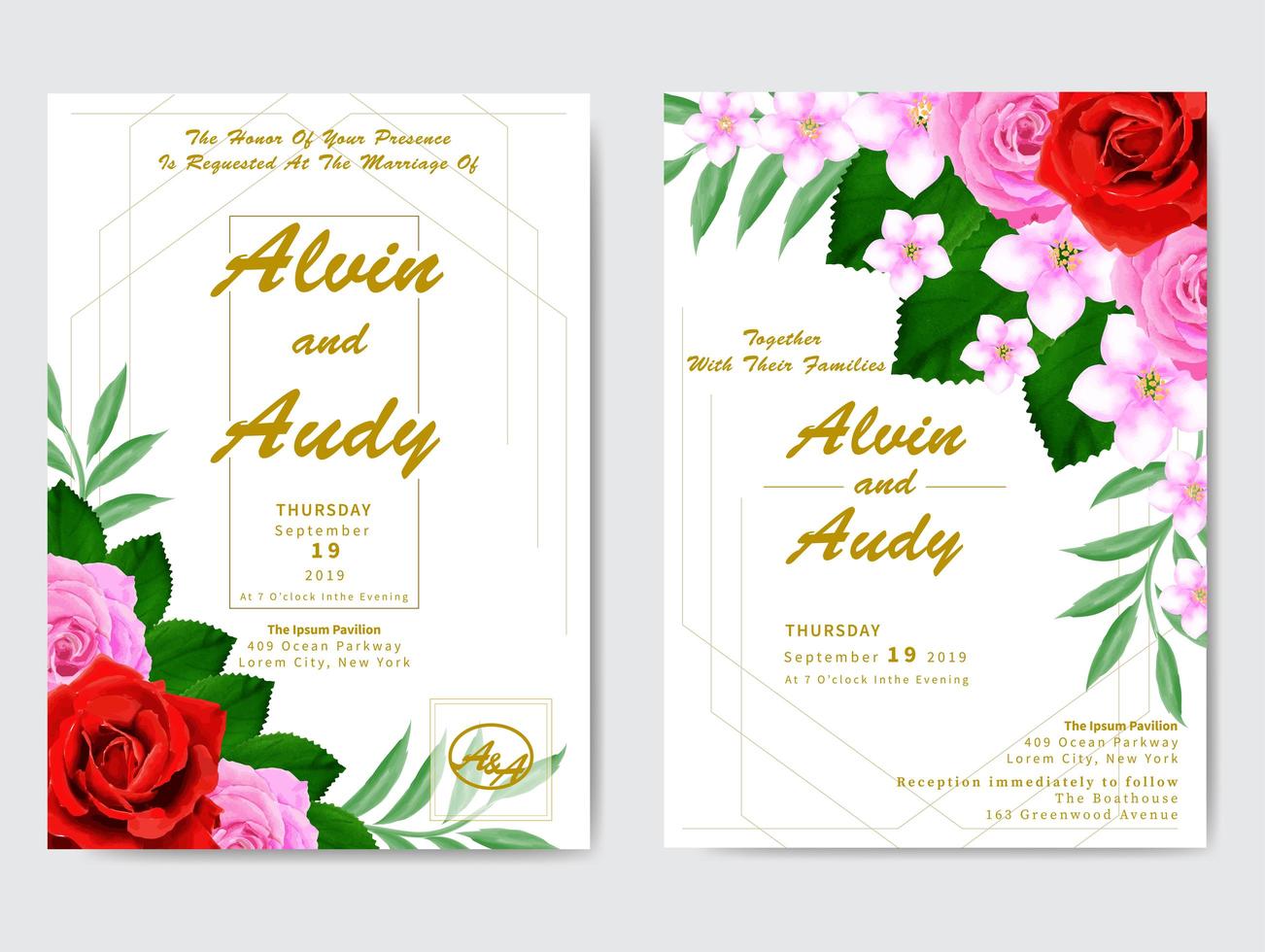 invitación de boda floral acuarela vector