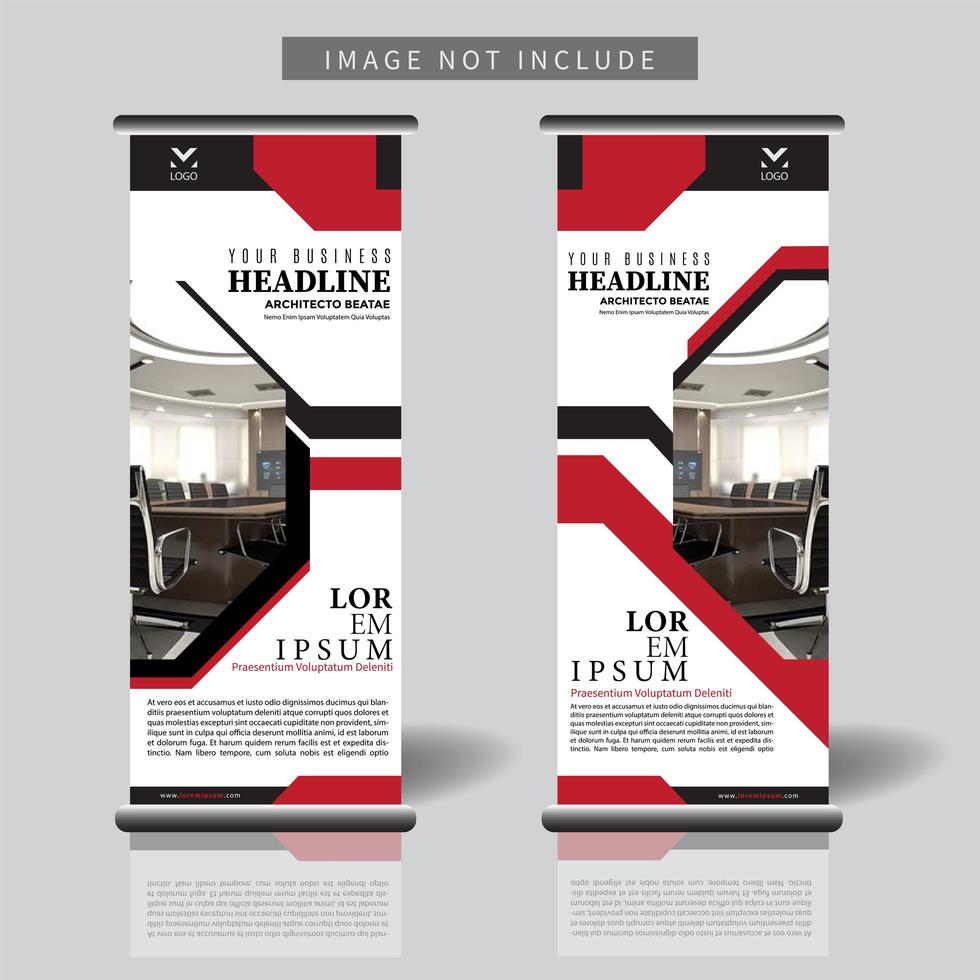 roll up banner template with red and black geometric shape cutout vector