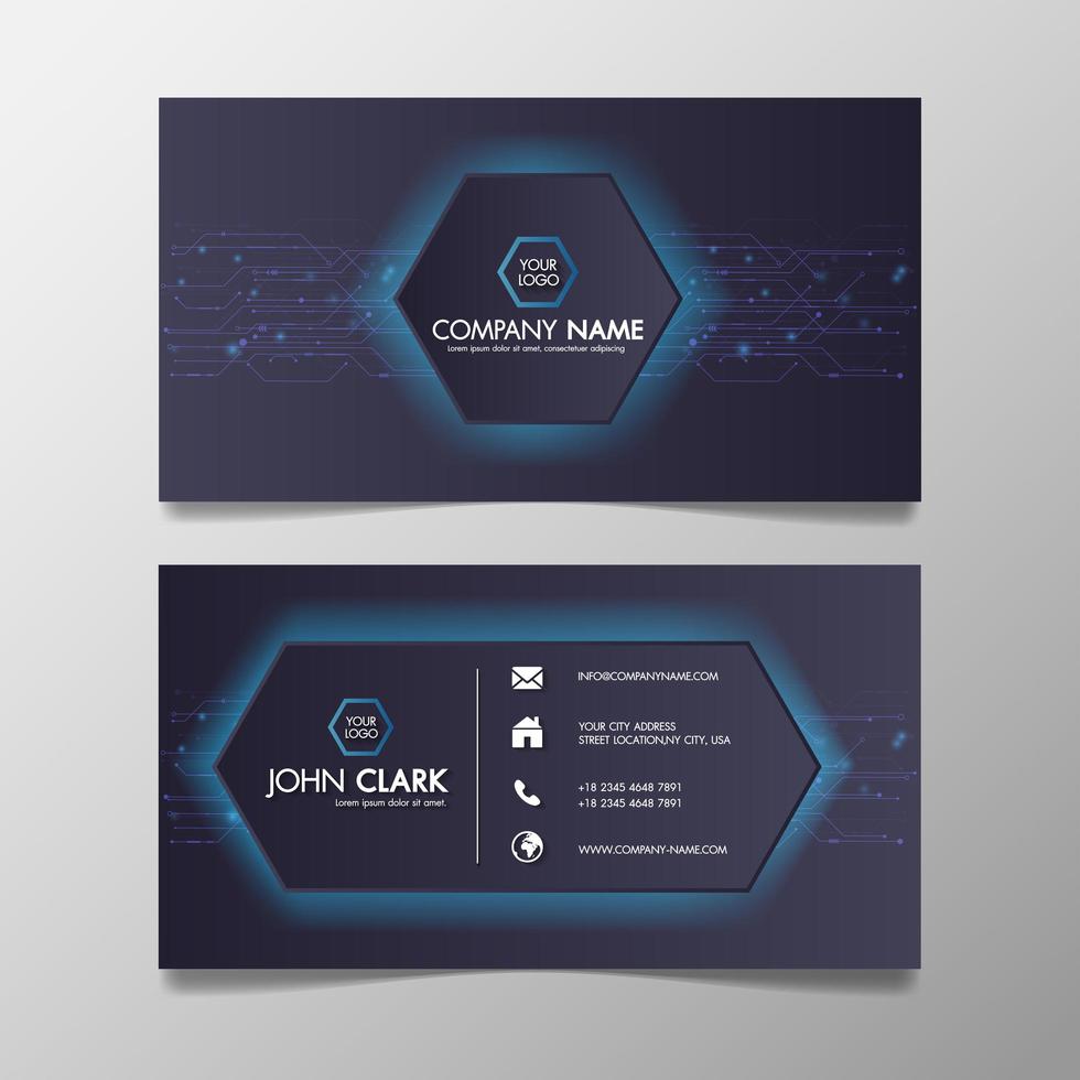 Business card modern technology network light blue and Black template vector