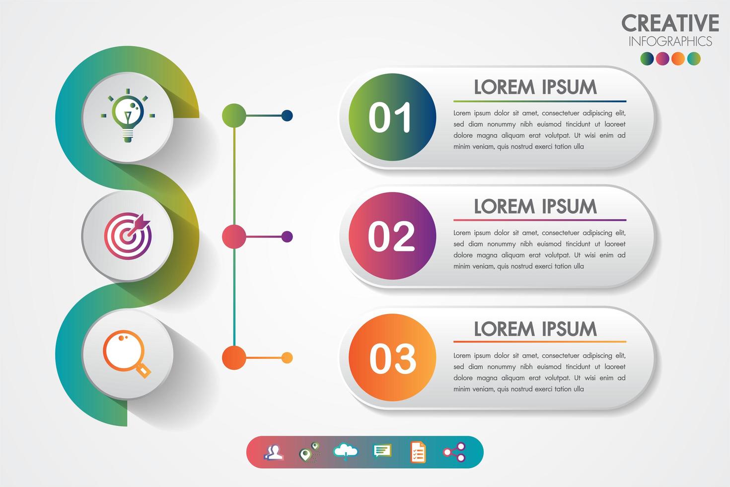 Infografía empresarial tres pasos creativo moderno paso a paso vector