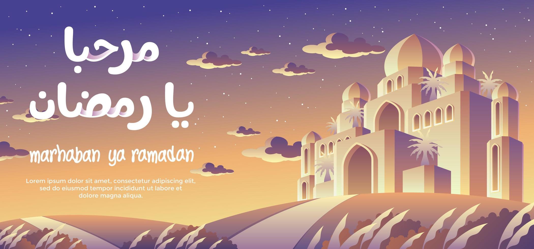 Sunset At Dusk On The Blessed Marhaban Ya Ramadan 691685 Vector Art At