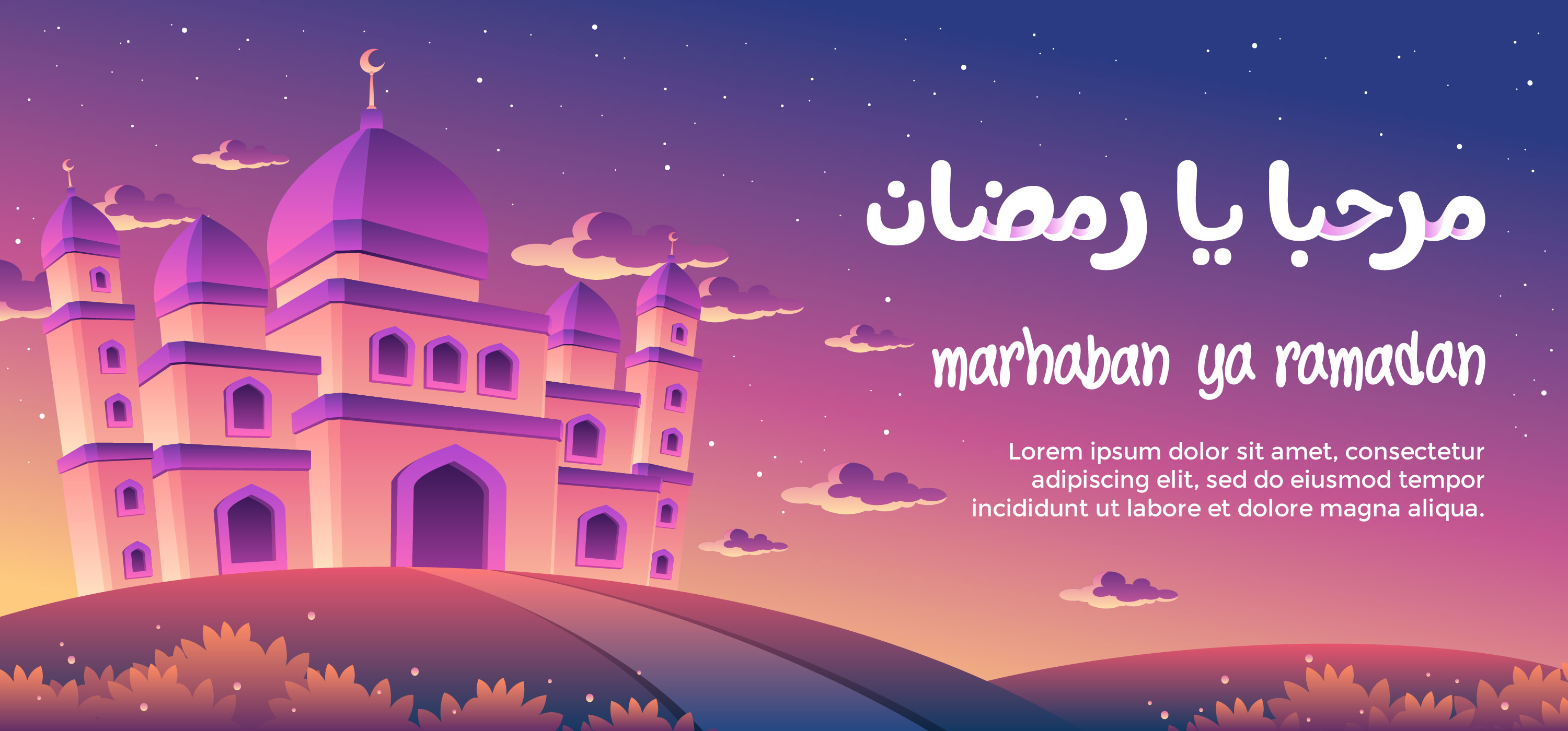 Marhaban Ya Ramadan With A Magnificent Mosque At Dusk 691687 - Download