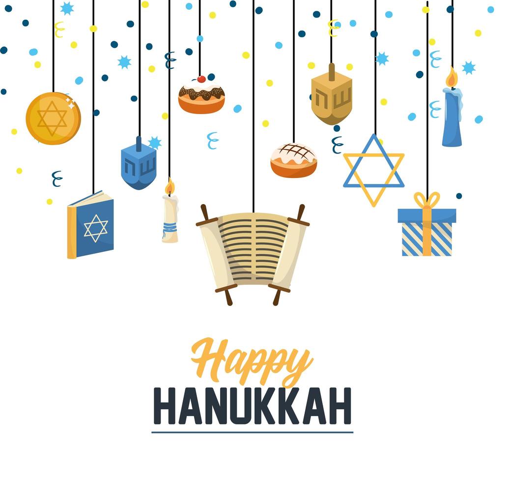 Traditional hanukkah greeting with festive decoration vector