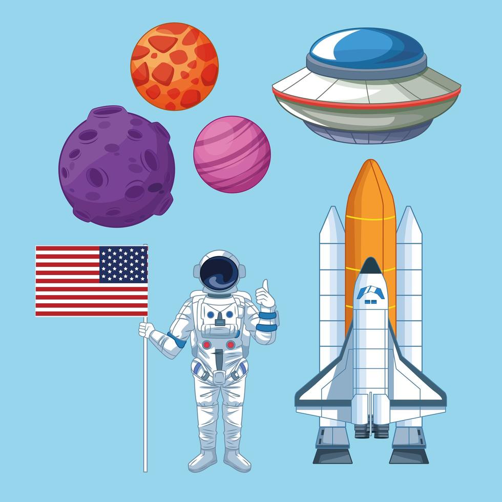 Space and astronaut set of icons vector