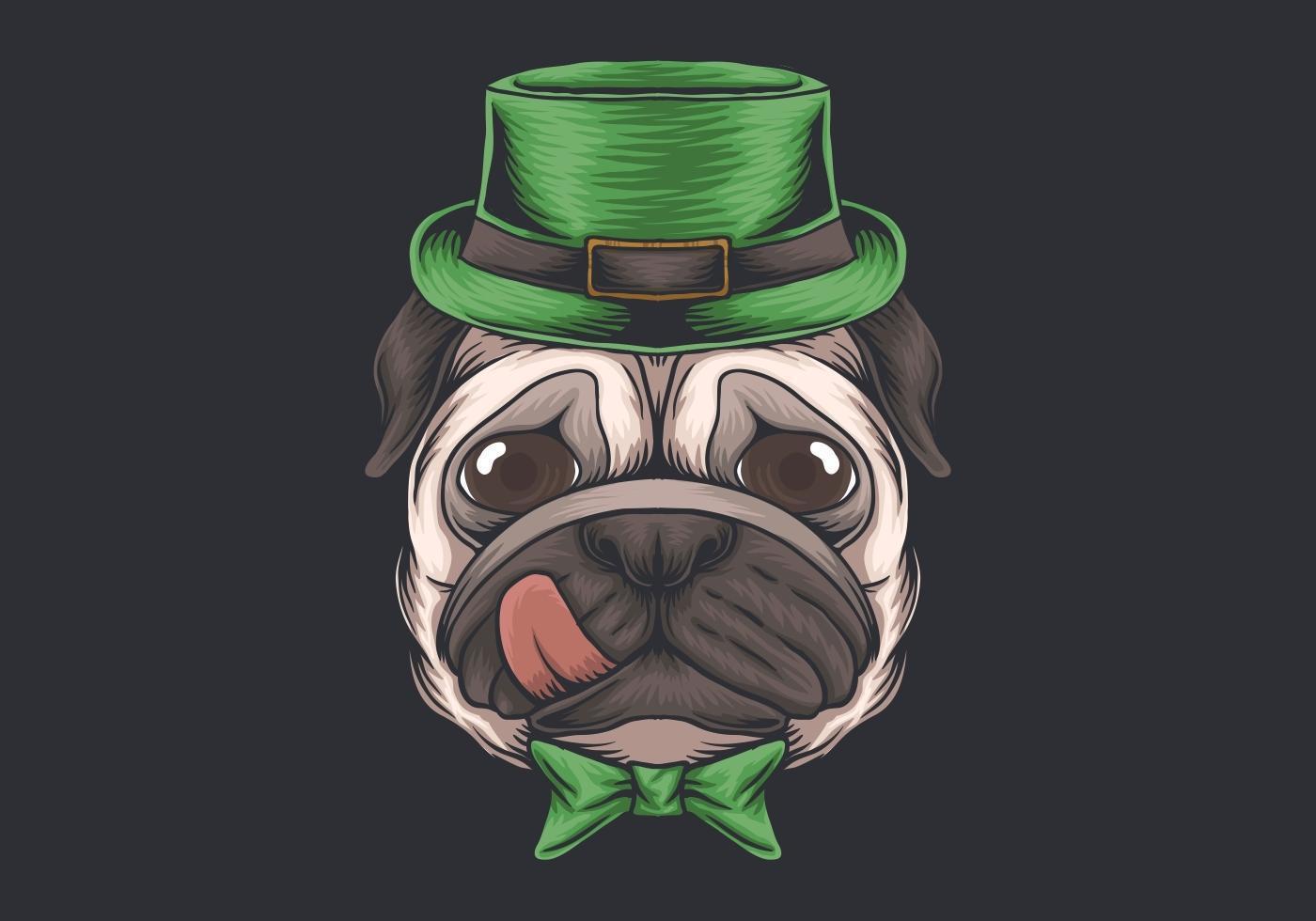 Cabeza de perro pug diseño del día de san patricio vector