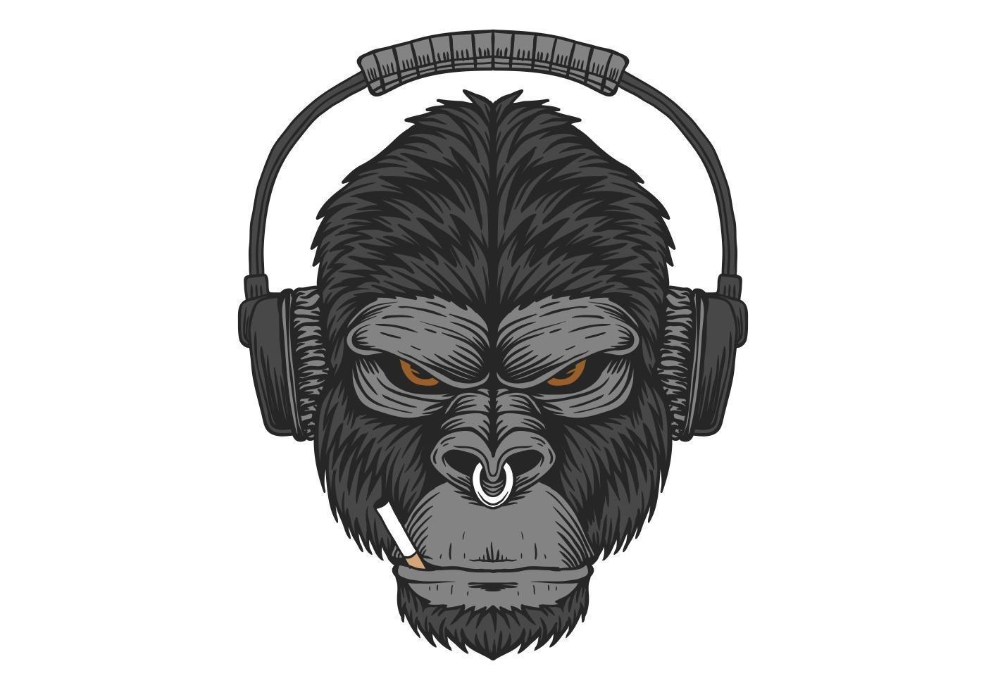 Gorilla headphone cigarette design vector