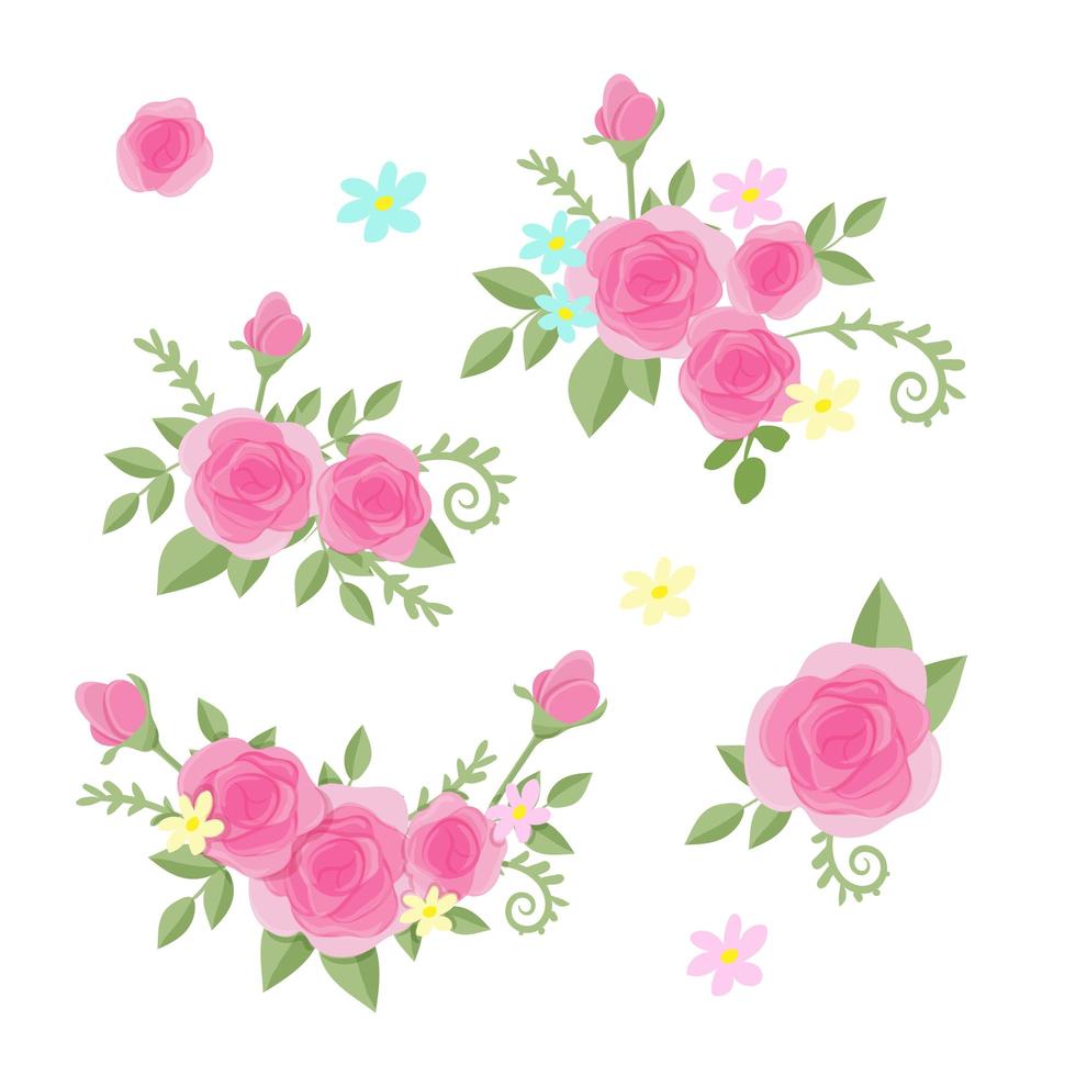 Conjunto de dibujos animados de rosas vector