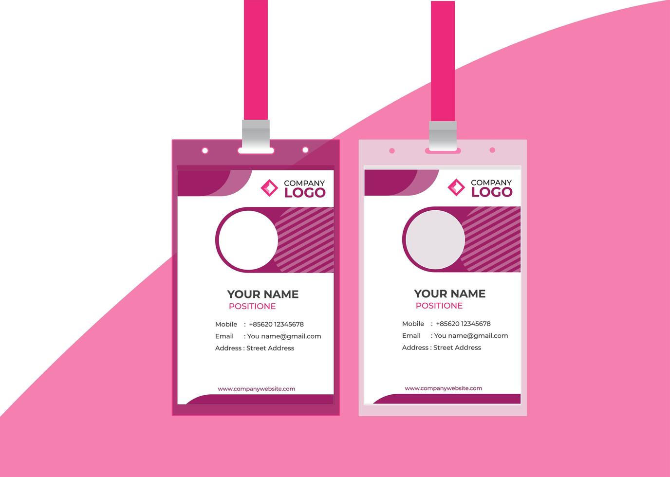 Office id card color pink template vector