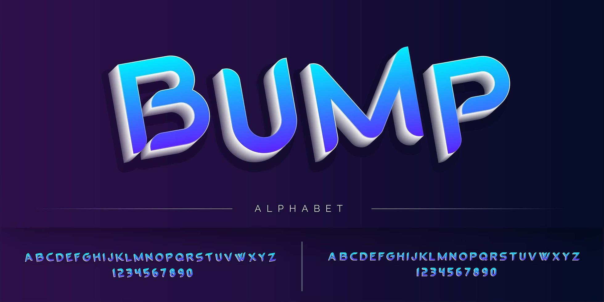 3D blue alphabet style set vector