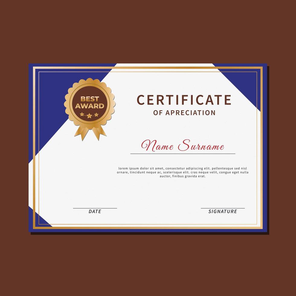 Certificate  color blue and white template vector