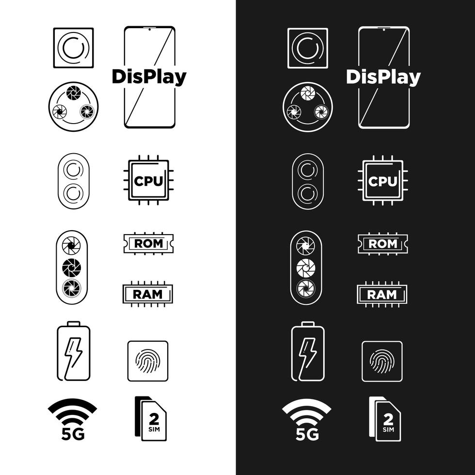 Conjunto de símbolos de forma de icono de computadora y móvil vector