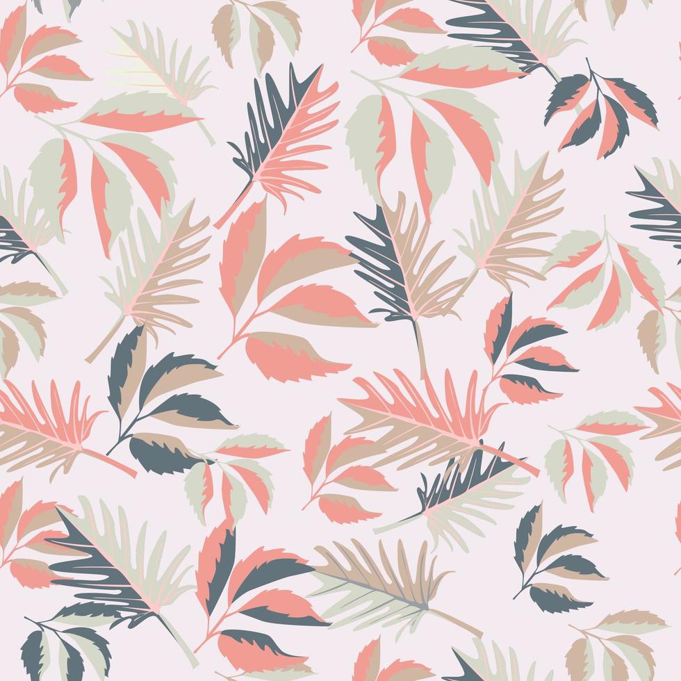 Pink tropical leaves seamless pattern vector