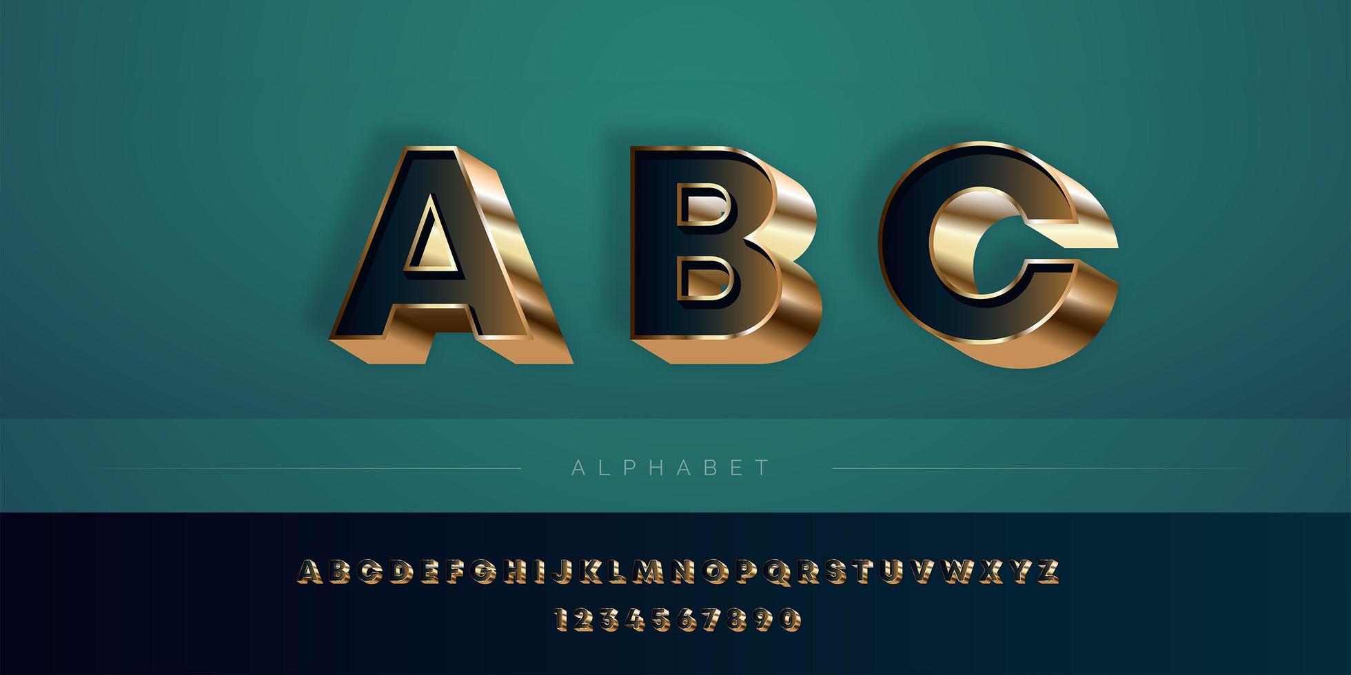 3D deep and golden color alphabet set vector